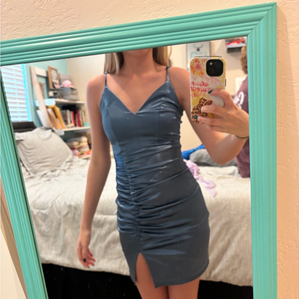 Dusty Blue Ruched Dress